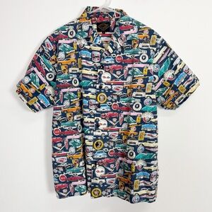 Gi Button Up Shirt Mens Large Car AOP Short Sleeve Top